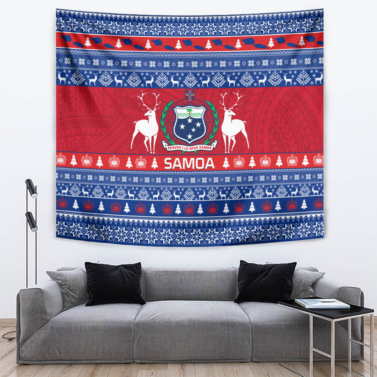 Personalised Samoa Christmas Tapestry Samoan Coat Of Arms Manuia Le Kirisimas - Wonder Print Shop