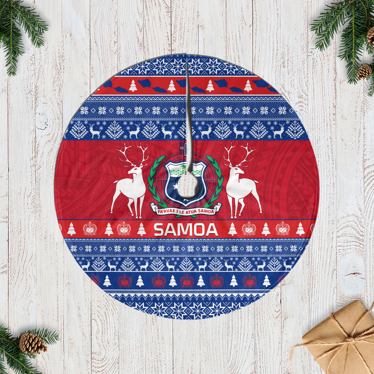 Samoa Christmas Tree Skirt Samoan Coat Of Arms Manuia Le Kirisimas - Wonder Print Shop