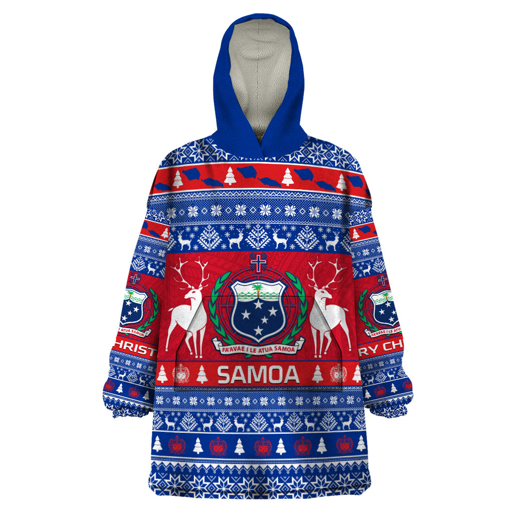Personalised Samoa Christmas Wearable Blanket Hoodie Samoan Coat Of Arms Manuia Le Kirisimas - Wonder Print Shop