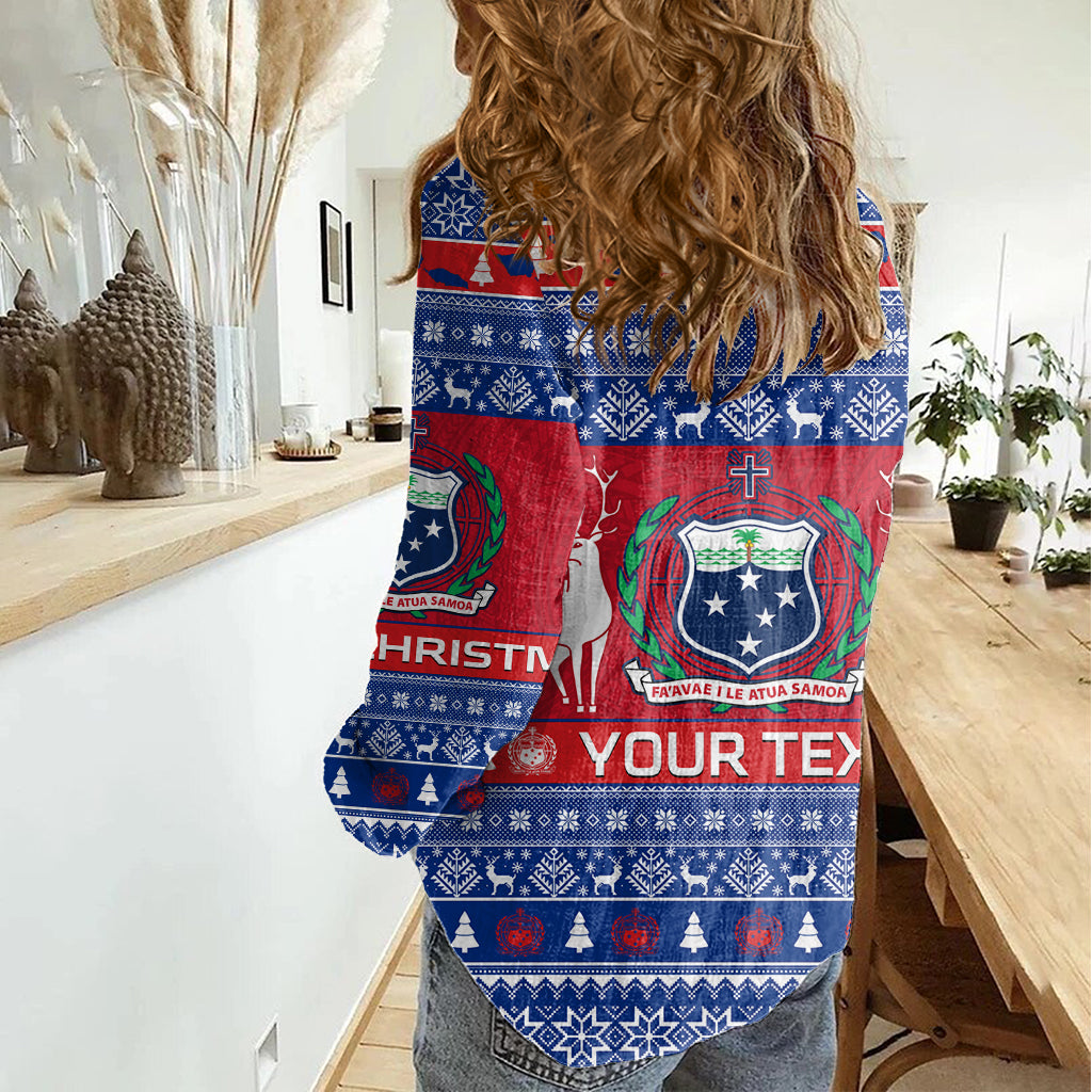 Personalised Samoa Christmas Women Casual Shirt Samoan Coat Of Arms Manuia Le Kirisimas - Wonder Print Shop
