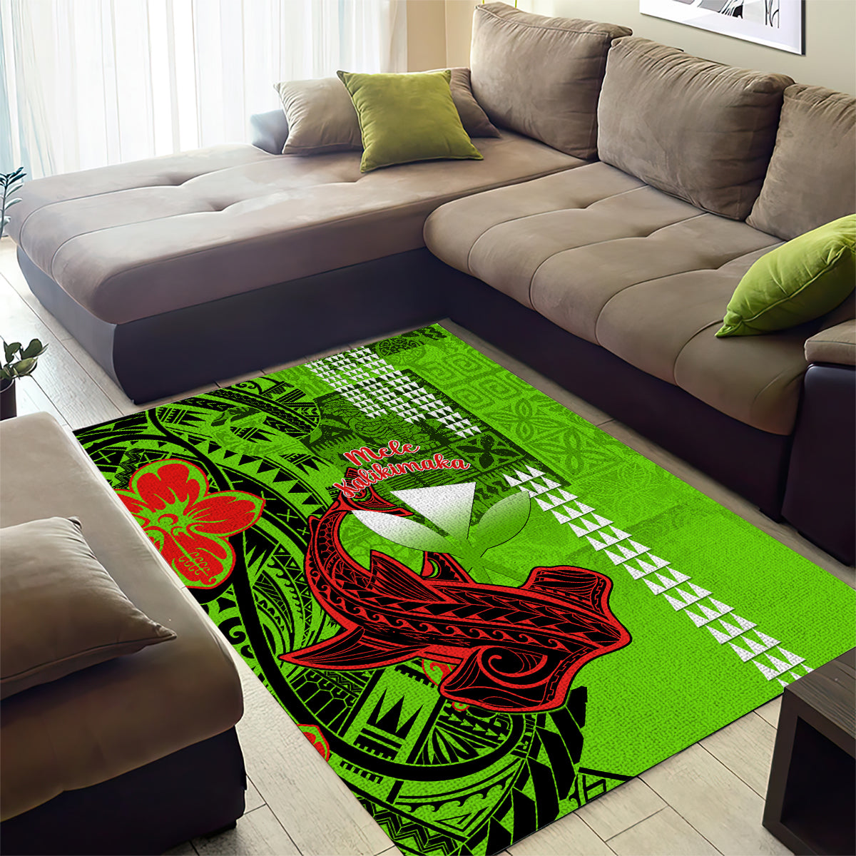 Personalised Hawaii Christmas Area Rug Mele Kalikimaka Kakau Polynesian Shark Tattoo - Wonder Print Shop