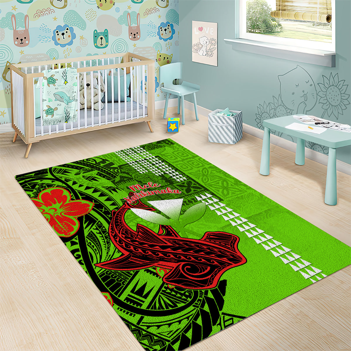 Personalised Hawaii Christmas Area Rug Mele Kalikimaka Kakau Polynesian Shark Tattoo - Wonder Print Shop