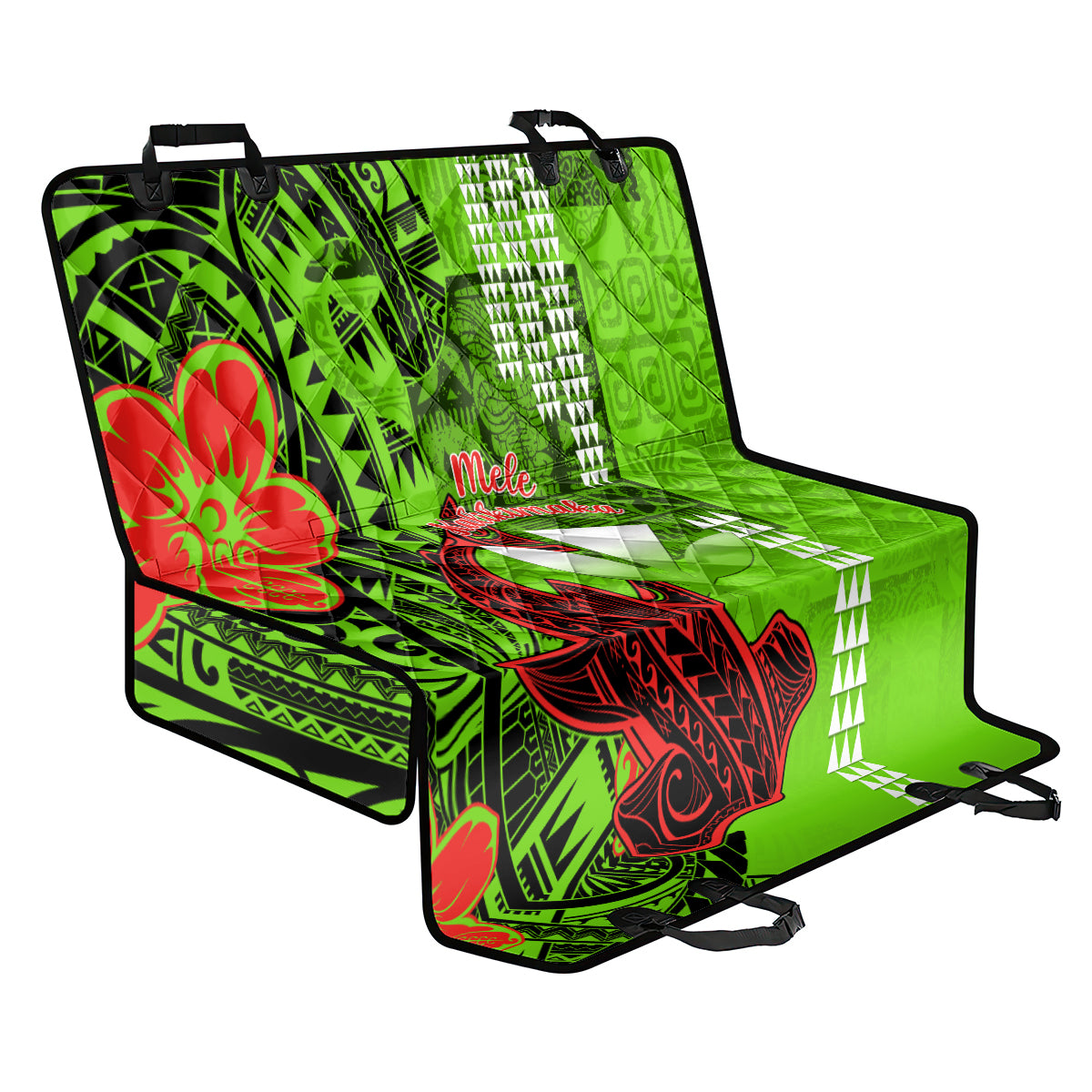 Personalised Hawaii Christmas Back Car Seat Cover Mele Kalikimaka Kakau Polynesian Shark Tattoo - Wonder Print Shop