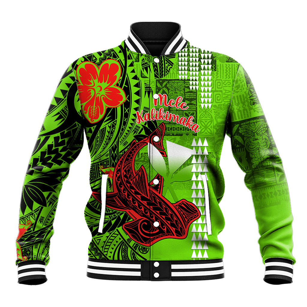 Personalised Hawaii Christmas Baseball Jacket Mele Kalikimaka Kakau Polynesian Shark Tattoo - Wonder Print Shop