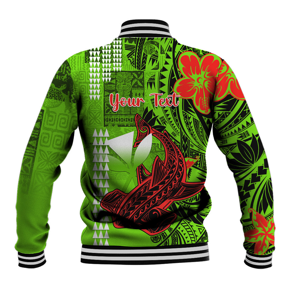 Personalised Hawaii Christmas Baseball Jacket Mele Kalikimaka Kakau Polynesian Shark Tattoo - Wonder Print Shop