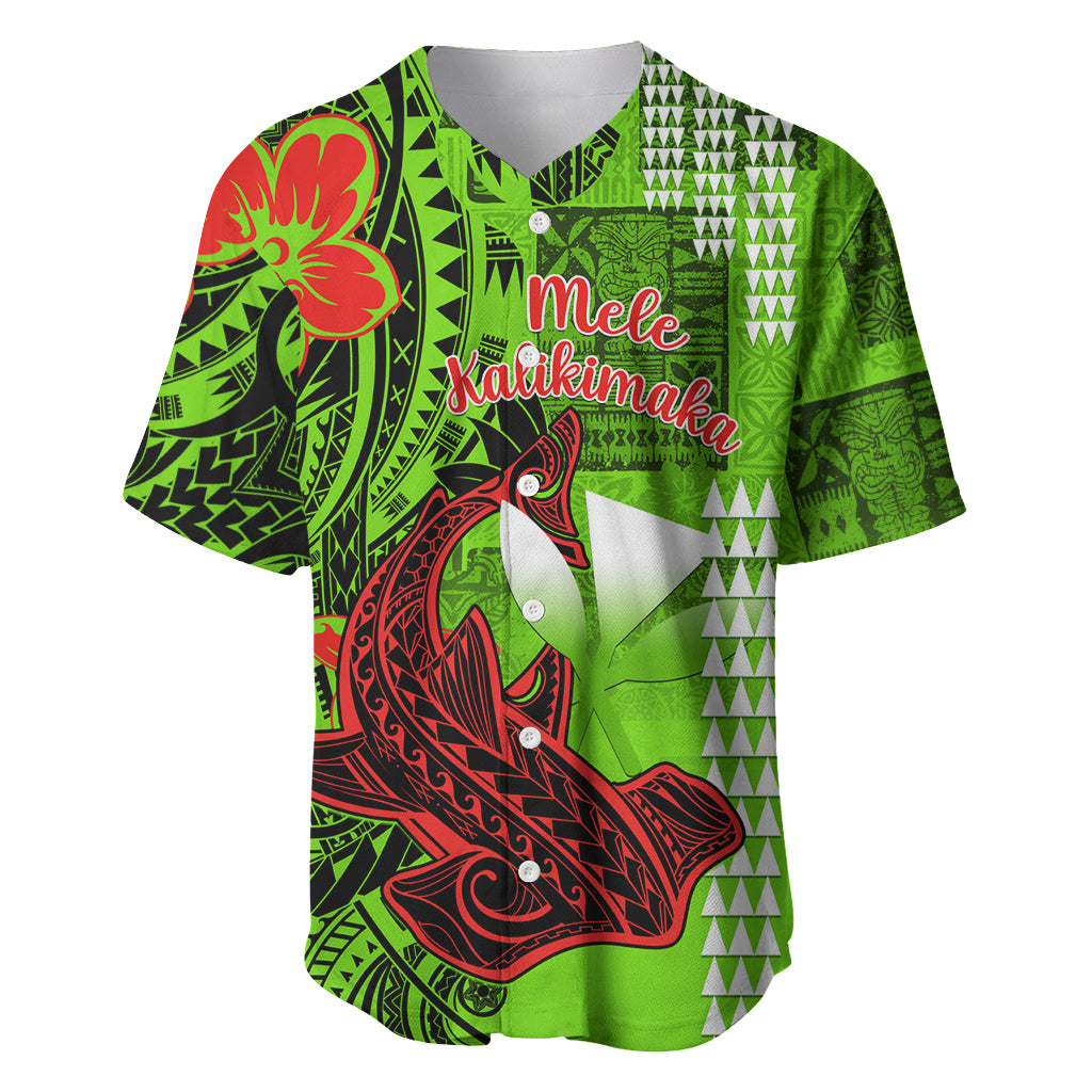 Personalised Hawaii Christmas Baseball Jersey Mele Kalikimaka Kakau Polynesian Shark Tattoo - Wonder Print Shop
