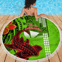 Personalised Hawaii Christmas Beach Blanket Mele Kalikimaka Kakau Polynesian Shark Tattoo - Wonder Print Shop