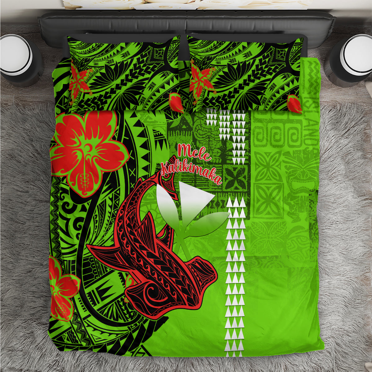 Personalised Hawaii Christmas Bedding Set Mele Kalikimaka Kakau Polynesian Shark Tattoo - Wonder Print Shop