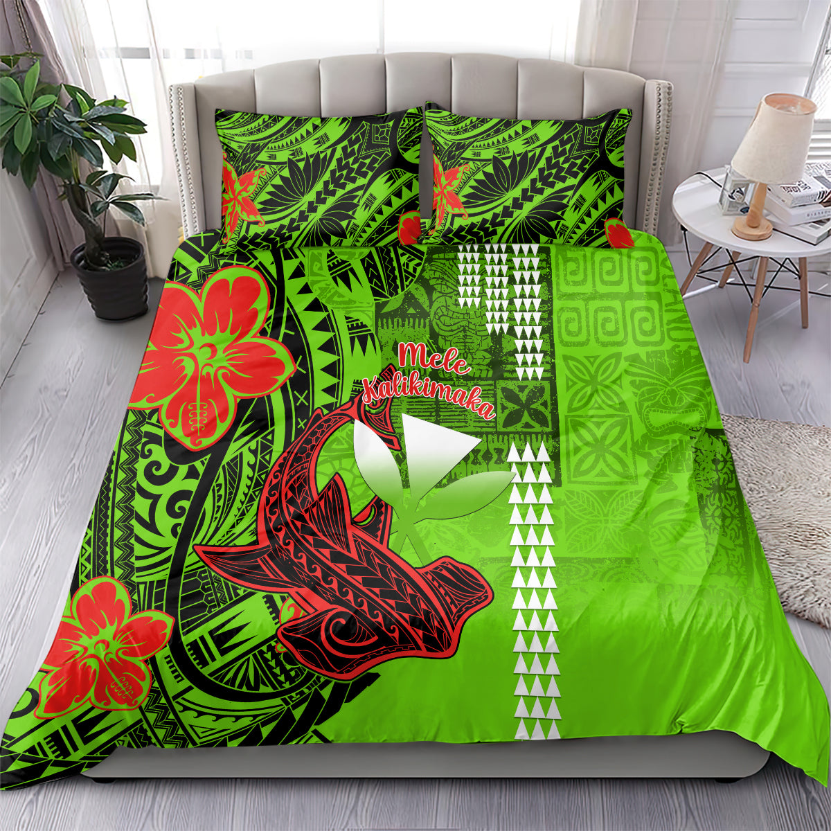 Personalised Hawaii Christmas Bedding Set Mele Kalikimaka Kakau Polynesian Shark Tattoo - Wonder Print Shop