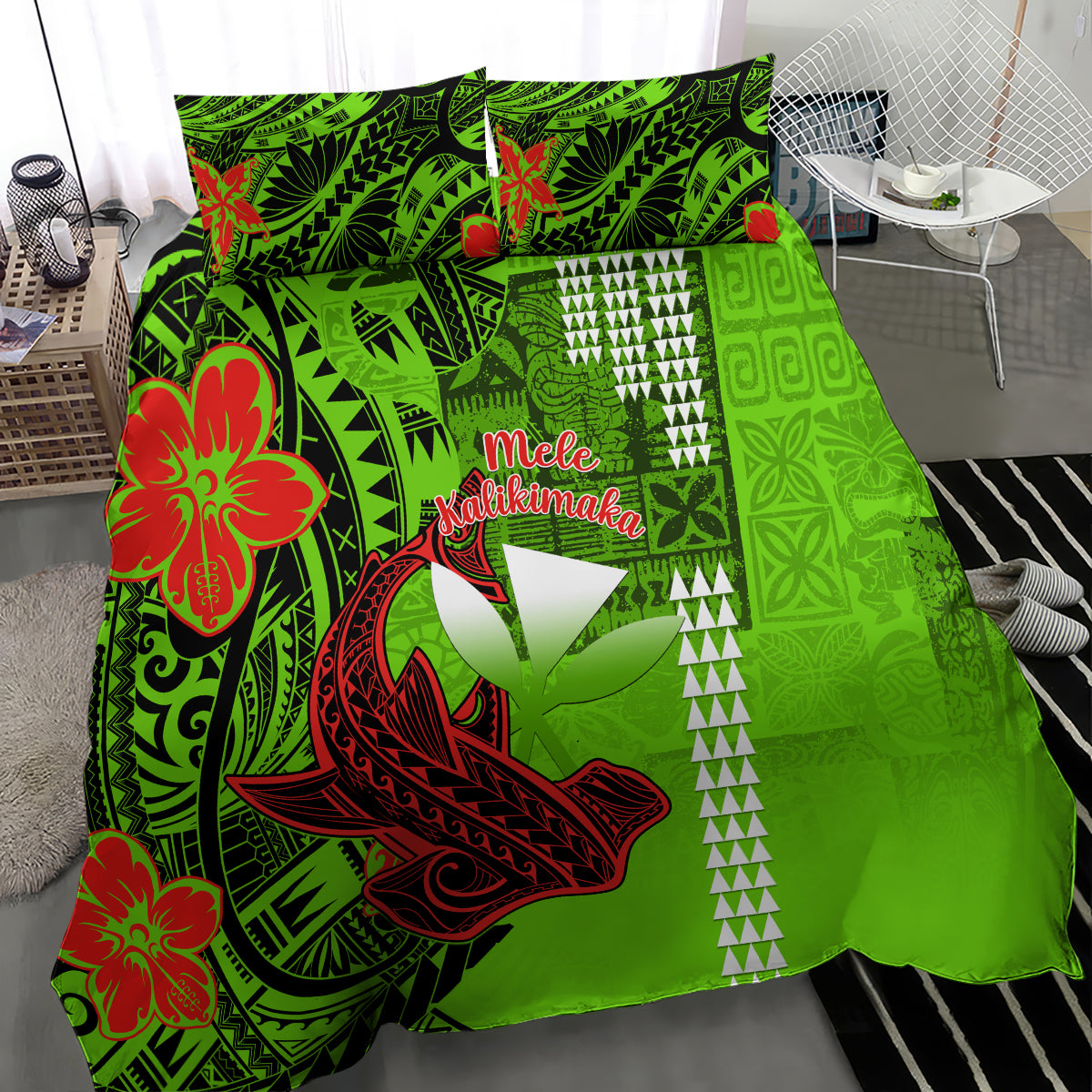Personalised Hawaii Christmas Bedding Set Mele Kalikimaka Kakau Polynesian Shark Tattoo - Wonder Print Shop
