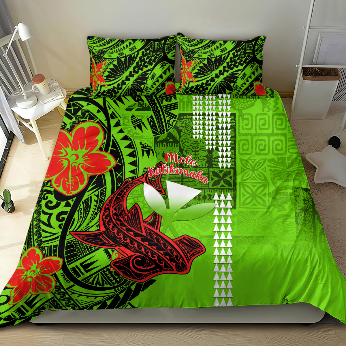 Personalised Hawaii Christmas Bedding Set Mele Kalikimaka Kakau Polynesian Shark Tattoo - Wonder Print Shop
