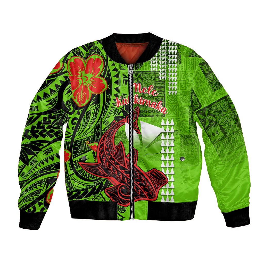 Personalised Hawaii Christmas Bomber Jacket Mele Kalikimaka Kakau Polynesian Shark Tattoo - Wonder Print Shop