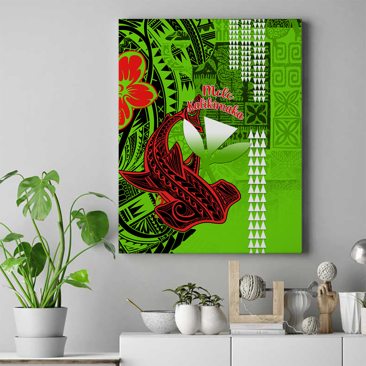 Personalised Hawaii Christmas Canvas Wall Art Mele Kalikimaka Kakau Polynesian Shark Tattoo - Wonder Print Shop