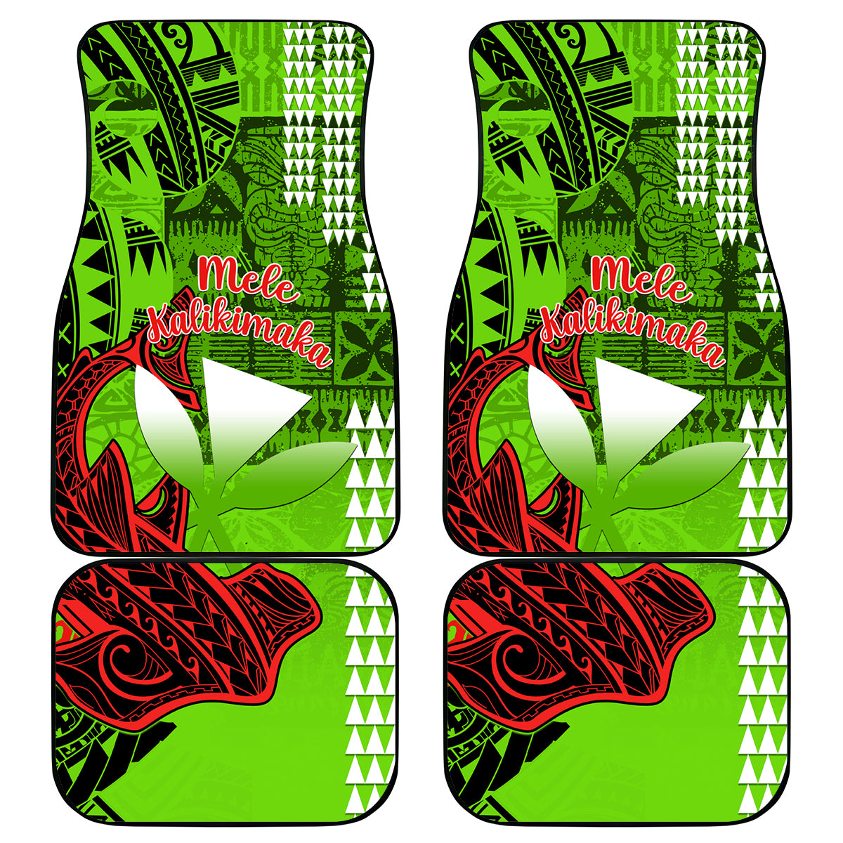 Personalised Hawaii Christmas Car Mats Mele Kalikimaka Kakau Polynesian Shark Tattoo - Wonder Print Shop