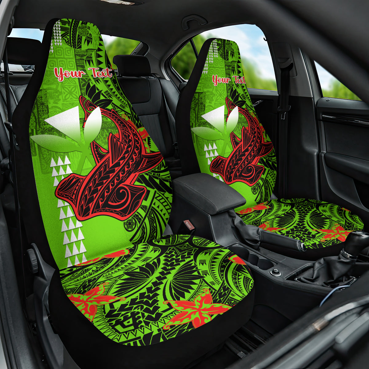 Personalised Hawaii Christmas Car Seat Cover Mele Kalikimaka Kakau Polynesian Shark Tattoo - Wonder Print Shop