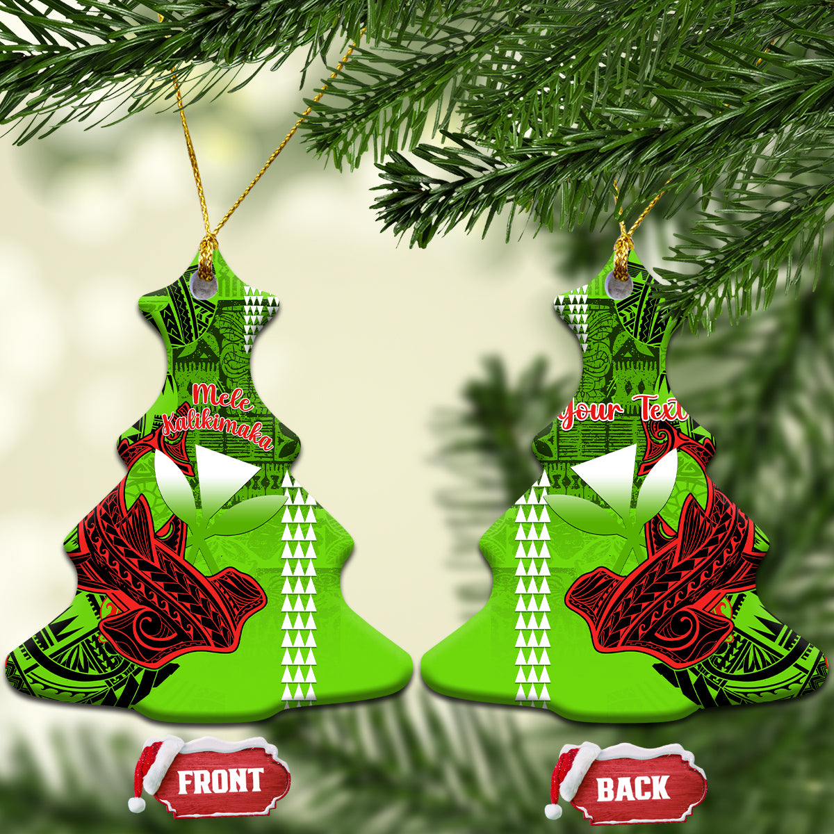 Personalised Hawaii Christmas Ceramic Ornament Mele Kalikimaka Kakau Polynesian Shark Tattoo - Wonder Print Shop