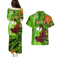 Personalised Hawaii Christmas Couples Matching Puletasi Dress and Hawaiian Shirt Mele Kalikimaka Kakau Polynesian Shark Tattoo - Wonder Print Shop