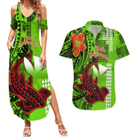 Personalised Hawaii Christmas Couples Matching Summer Maxi Dress and Hawaiian Shirt Mele Kalikimaka Kakau Polynesian Shark Tattoo - Wonder Print Shop