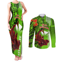 Personalised Hawaii Christmas Couples Matching Tank Maxi Dress and Long Sleeve Button Shirts Mele Kalikimaka Kakau Polynesian Shark Tattoo - Wonder Print Shop