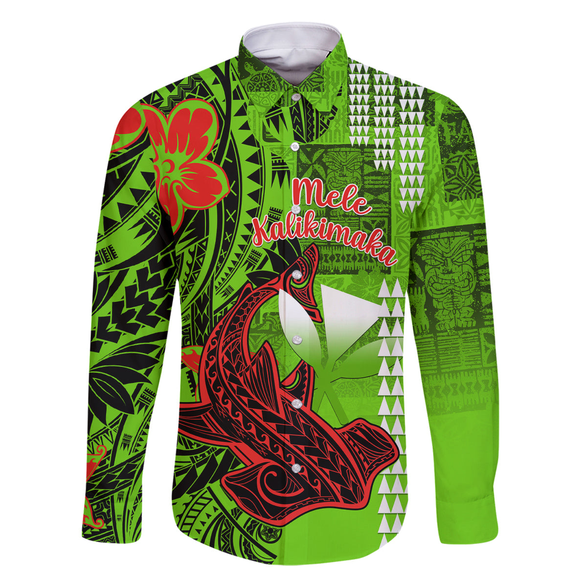 Personalised Hawaii Christmas Family Matching Long Sleeve Bodycon Dress and Hawaiian Shirt Mele Kalikimaka Kakau Polynesian Shark Tattoo - Wonder Print Shop