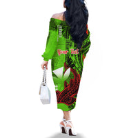 Personalised Hawaii Christmas Family Matching Off Shoulder Long Sleeve Dress and Hawaiian Shirt Mele Kalikimaka Kakau Polynesian Shark Tattoo - Wonder Print Shop