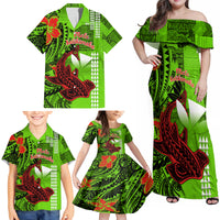Personalised Hawaii Christmas Family Matching Off Shoulder Maxi Dress and Hawaiian Shirt Mele Kalikimaka Kakau Polynesian Shark Tattoo - Wonder Print Shop