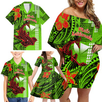 Personalised Hawaii Christmas Family Matching Off Shoulder Short Dress and Hawaiian Shirt Mele Kalikimaka Kakau Polynesian Shark Tattoo - Wonder Print Shop