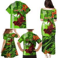 Personalised Hawaii Christmas Family Matching Puletasi Dress and Hawaiian Shirt Mele Kalikimaka Kakau Polynesian Shark Tattoo - Wonder Print Shop