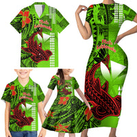 Personalised Hawaii Christmas Family Matching Short Sleeve Bodycon Dress and Hawaiian Shirt Mele Kalikimaka Kakau Polynesian Shark Tattoo - Wonder Print Shop
