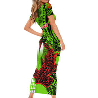 Personalised Hawaii Christmas Family Matching Short Sleeve Bodycon Dress and Hawaiian Shirt Mele Kalikimaka Kakau Polynesian Shark Tattoo - Wonder Print Shop