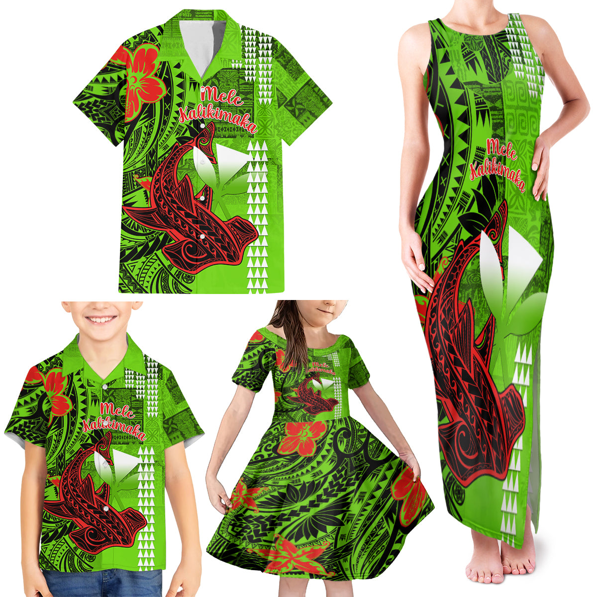 Personalised Hawaii Christmas Family Matching Tank Maxi Dress and Hawaiian Shirt Mele Kalikimaka Kakau Polynesian Shark Tattoo - Wonder Print Shop