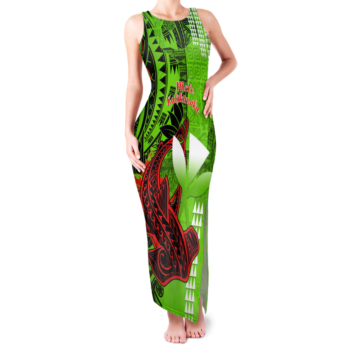 Personalised Hawaii Christmas Family Matching Tank Maxi Dress and Hawaiian Shirt Mele Kalikimaka Kakau Polynesian Shark Tattoo - Wonder Print Shop