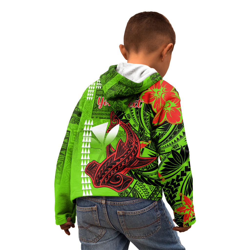 Personalised Hawaii Christmas Kid Hoodie Mele Kalikimaka Kakau Polynesian Shark Tattoo - Wonder Print Shop