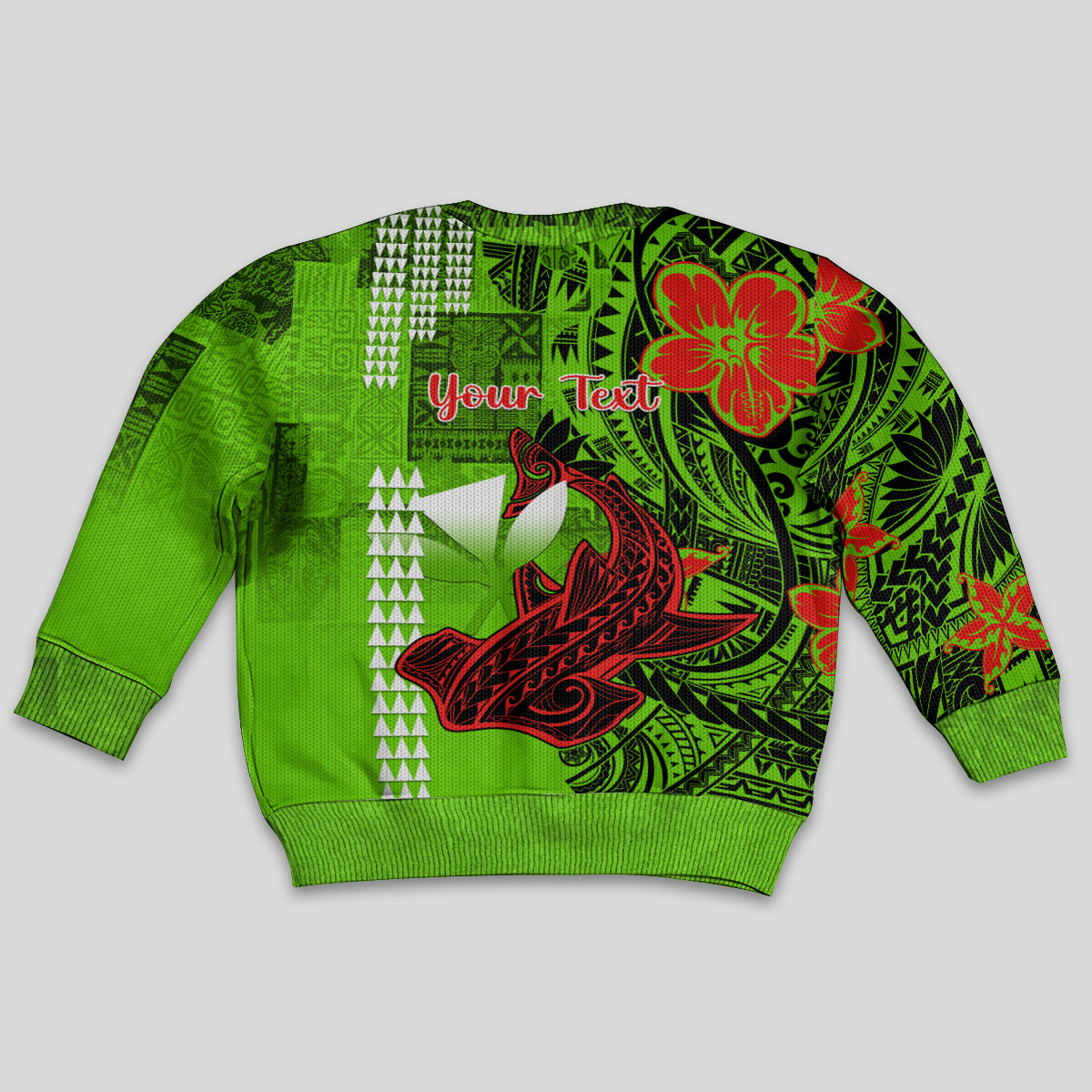Personalised Hawaii Christmas Kid Ugly Christmas Sweater Mele Kalikimaka Kakau Polynesian Shark Tattoo - Wonder Print Shop