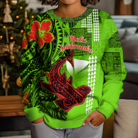 Personalised Hawaii Christmas Kid Ugly Christmas Sweater Mele Kalikimaka Kakau Polynesian Shark Tattoo - Wonder Print Shop
