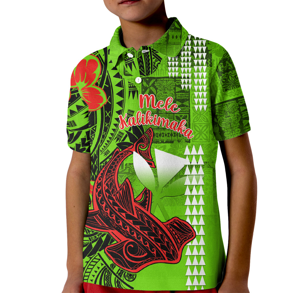 Personalised Hawaii Christmas Kid Polo Shirt Mele Kalikimaka Kakau Polynesian Shark Tattoo - Wonder Print Shop