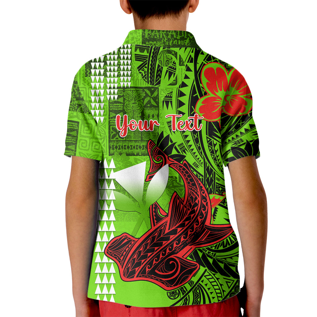 Personalised Hawaii Christmas Kid Polo Shirt Mele Kalikimaka Kakau Polynesian Shark Tattoo - Wonder Print Shop