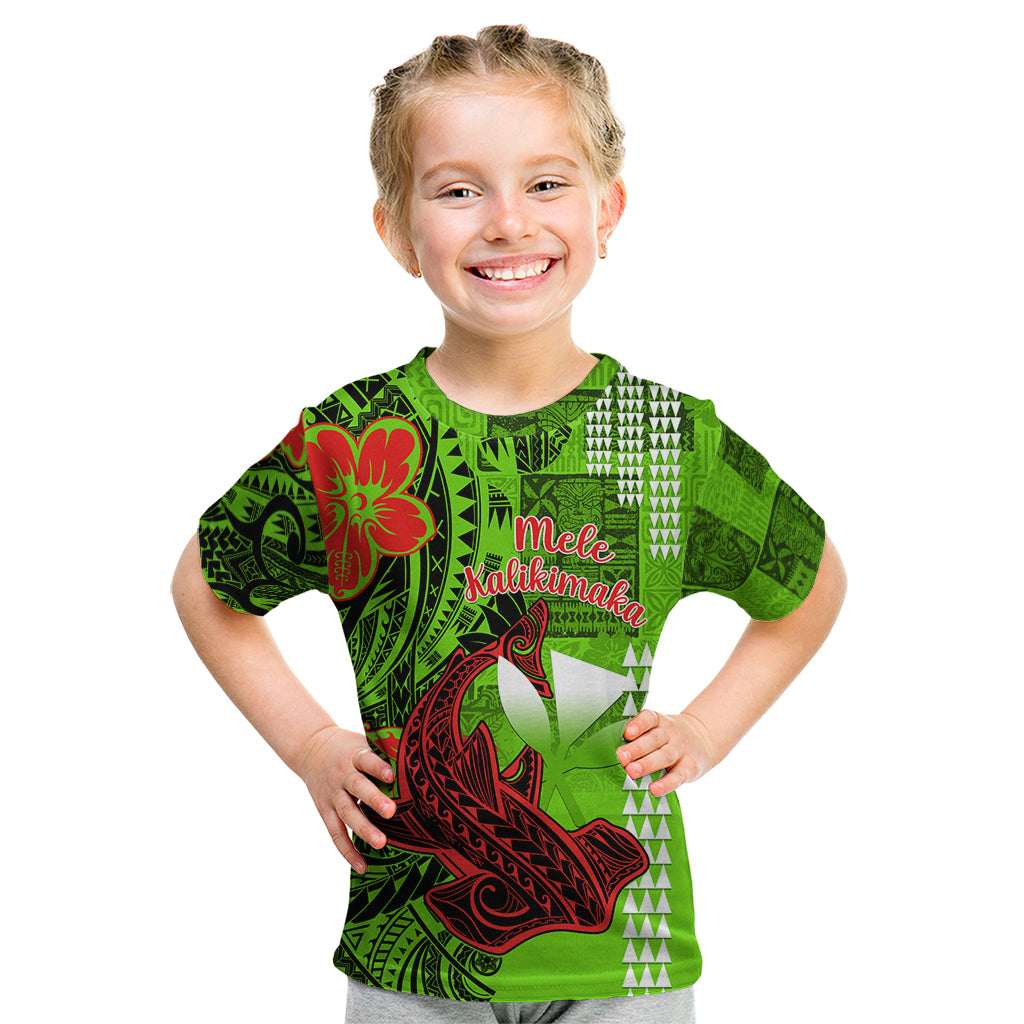 Personalised Hawaii Christmas Kid T Shirt Mele Kalikimaka Kakau Polynesian Shark Tattoo - Wonder Print Shop