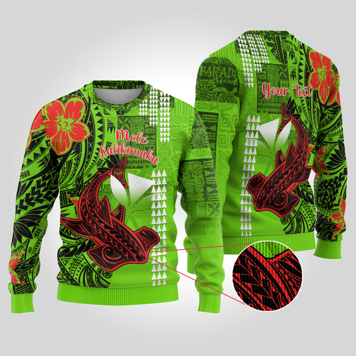 Personalised Hawaii Christmas Ugly Christmas Sweater Mele Kalikimaka Kakau Polynesian Shark Tattoo - Wonder Print Shop