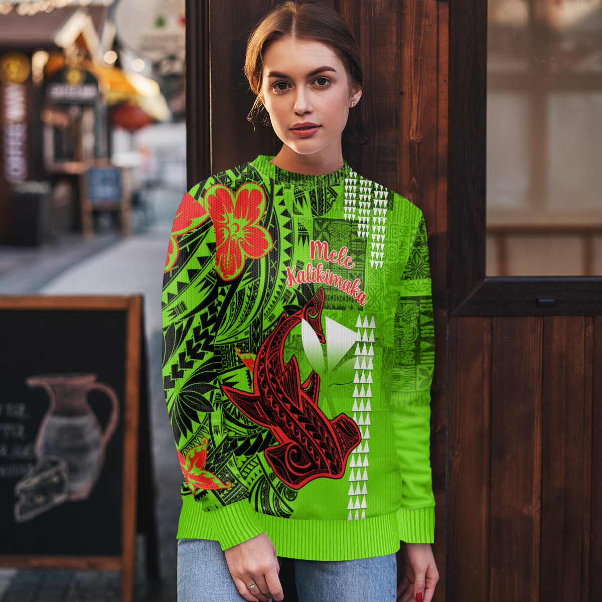 Personalised Hawaii Christmas Ugly Christmas Sweater Mele Kalikimaka Kakau Polynesian Shark Tattoo - Wonder Print Shop