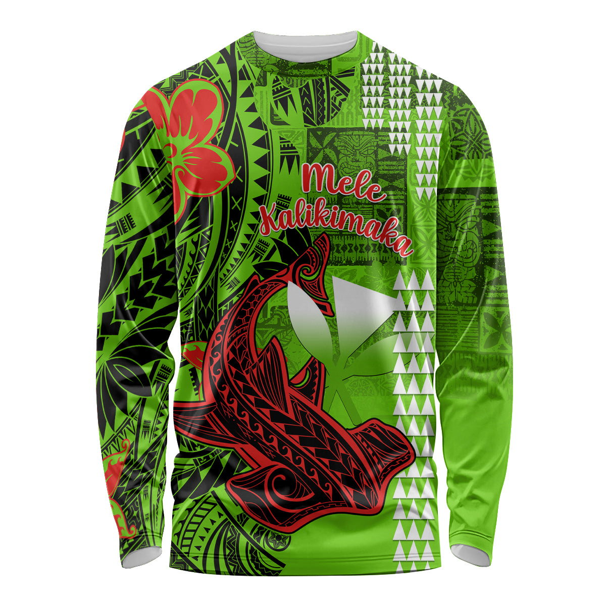 Personalised Hawaii Christmas Long Sleeve Shirt Mele Kalikimaka Kakau Polynesian Shark Tattoo - Wonder Print Shop