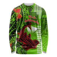 Personalised Hawaii Christmas Long Sleeve Shirt Mele Kalikimaka Kakau Polynesian Shark Tattoo - Wonder Print Shop