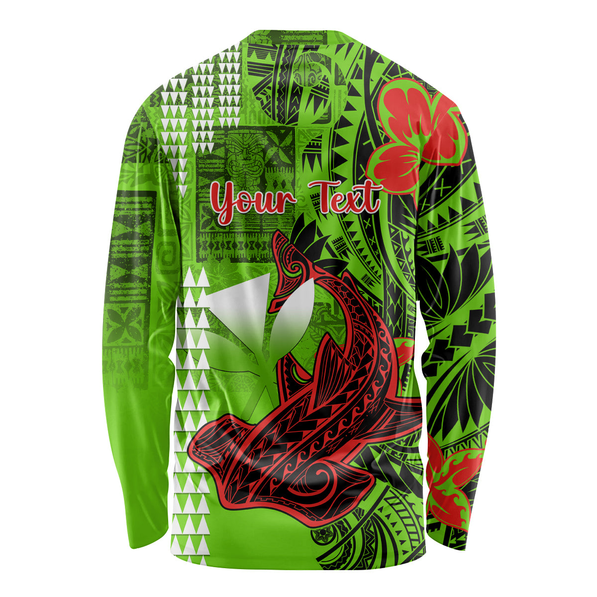 Personalised Hawaii Christmas Long Sleeve Shirt Mele Kalikimaka Kakau Polynesian Shark Tattoo - Wonder Print Shop