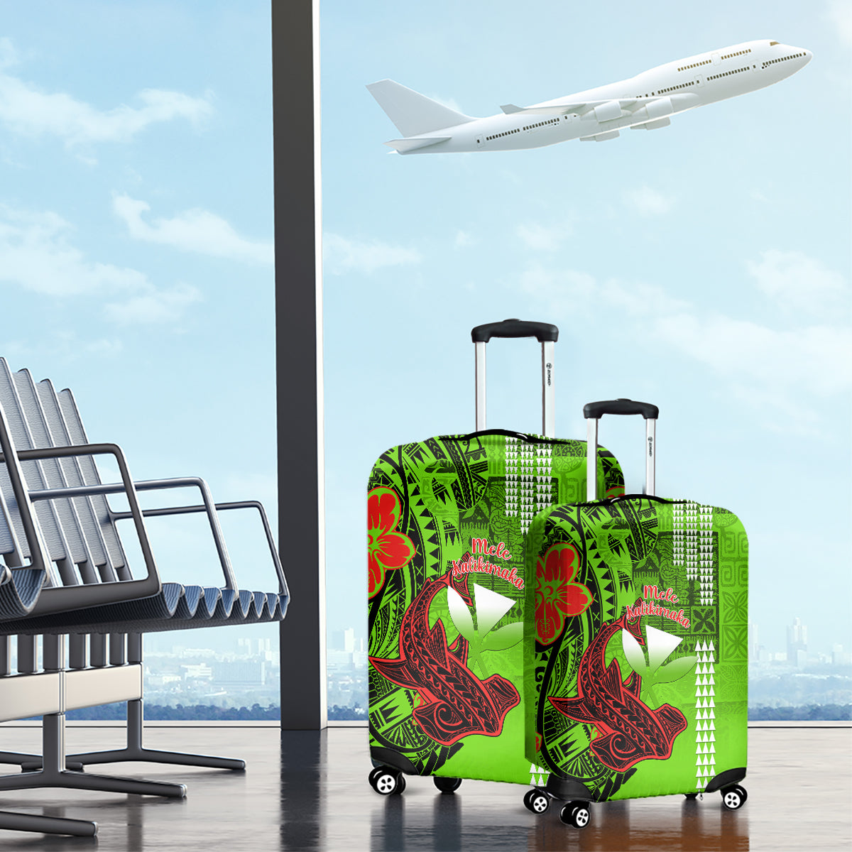 Personalised Hawaii Christmas Luggage Cover Mele Kalikimaka Kakau Polynesian Shark Tattoo - Wonder Print Shop