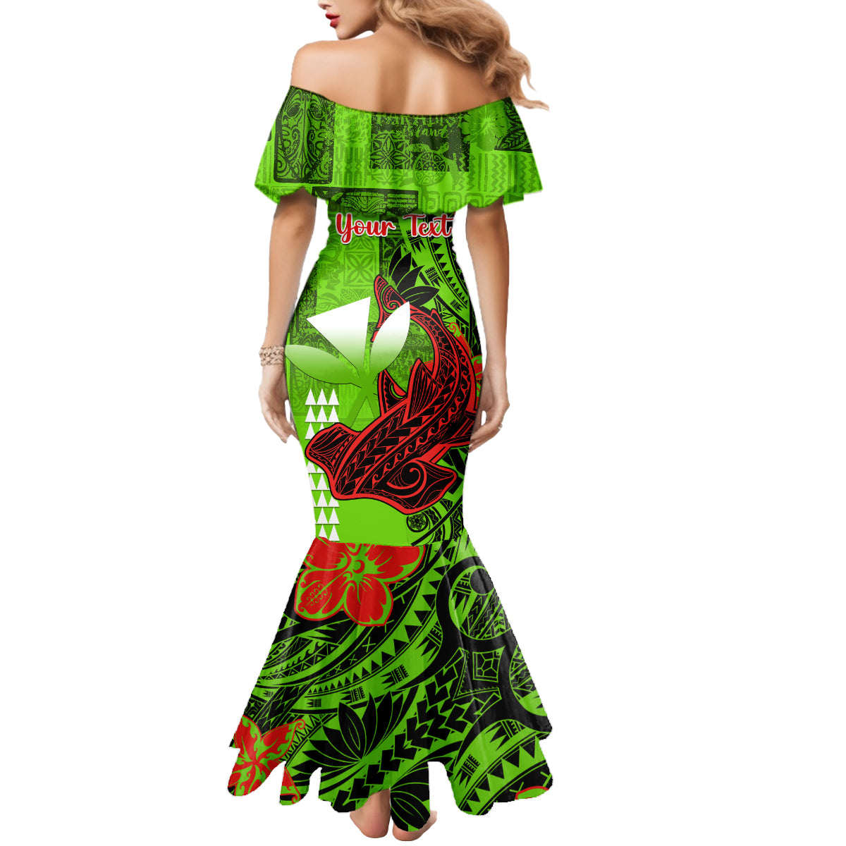 Personalised Hawaii Christmas Mermaid Dress Mele Kalikimaka Kakau Polynesian Shark Tattoo - Wonder Print Shop
