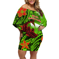 Personalised Hawaii Christmas Off Shoulder Short Dress Mele Kalikimaka Kakau Polynesian Shark Tattoo - Wonder Print Shop