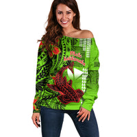 Personalised Hawaii Christmas Off Shoulder Sweater Mele Kalikimaka Kakau Polynesian Shark Tattoo - Wonder Print Shop