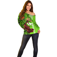 Personalised Hawaii Christmas Off Shoulder Sweater Mele Kalikimaka Kakau Polynesian Shark Tattoo - Wonder Print Shop