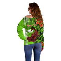 Personalised Hawaii Christmas Off Shoulder Sweater Mele Kalikimaka Kakau Polynesian Shark Tattoo - Wonder Print Shop