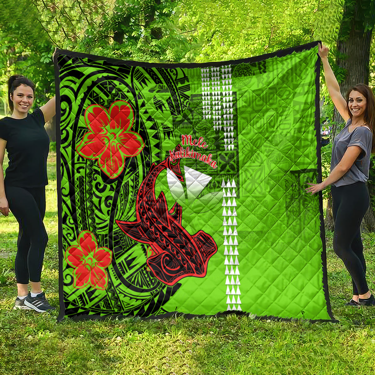 Personalised Hawaii Christmas Quilt Mele Kalikimaka Kakau Polynesian Shark Tattoo - Wonder Print Shop